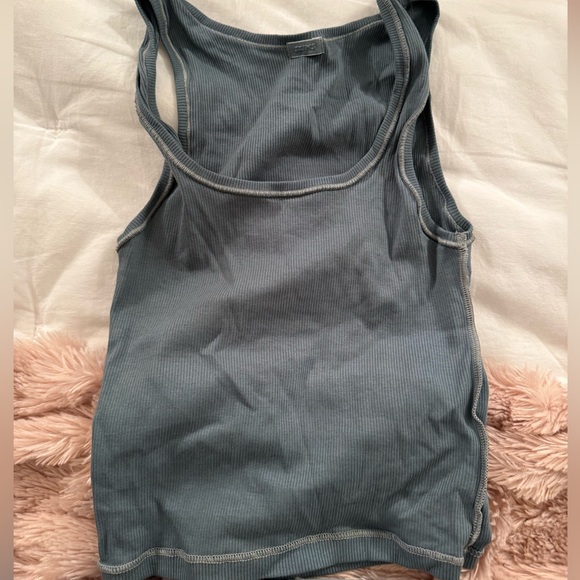 Skims Pajama Blue Ribbed Tank Top and Shorts Set - Picture 3 of 6